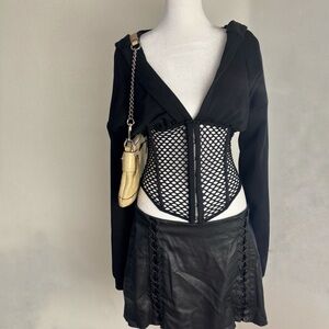 Akira Black Corset Hoodie Top Fishnet Waist Size Small